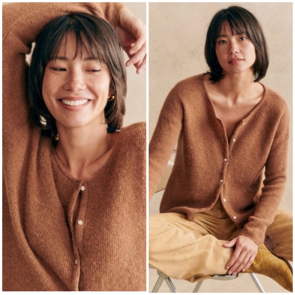 NWT Sezane Gaspard Cardigan Sweater Camel Brown SZ M - Picture 2 of 8